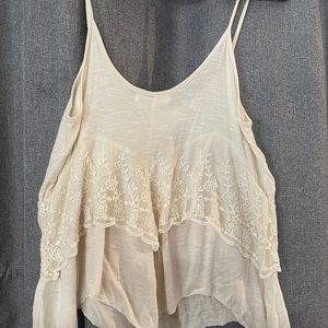 Sun and Shadow Off White Tank Top with lace
